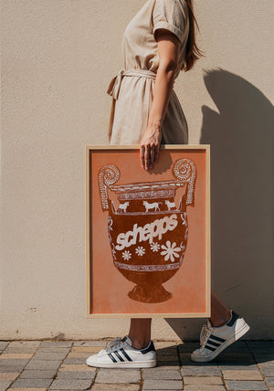 Schepps Milk Amphora kitchen art print by Betsy Crum — framed with velvet mat