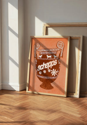 Schepps Milk Amphora kitchen art print by Betsy Crum — neutral frame room mockup