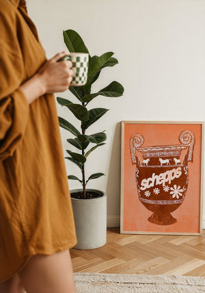 Schepps Milk Amphora kitchen art print by Betsy Crum — framed with velvet mat