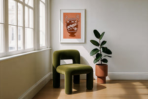 Schepps Milk Amphora kitchen art print by Betsy Crum — framed with velvet mat