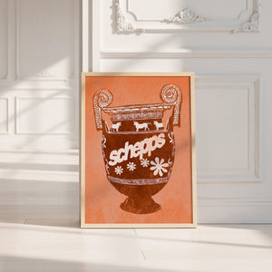 Schepps Milk Amphora kitchen art print by Betsy Crum — neutral frame room mockup
