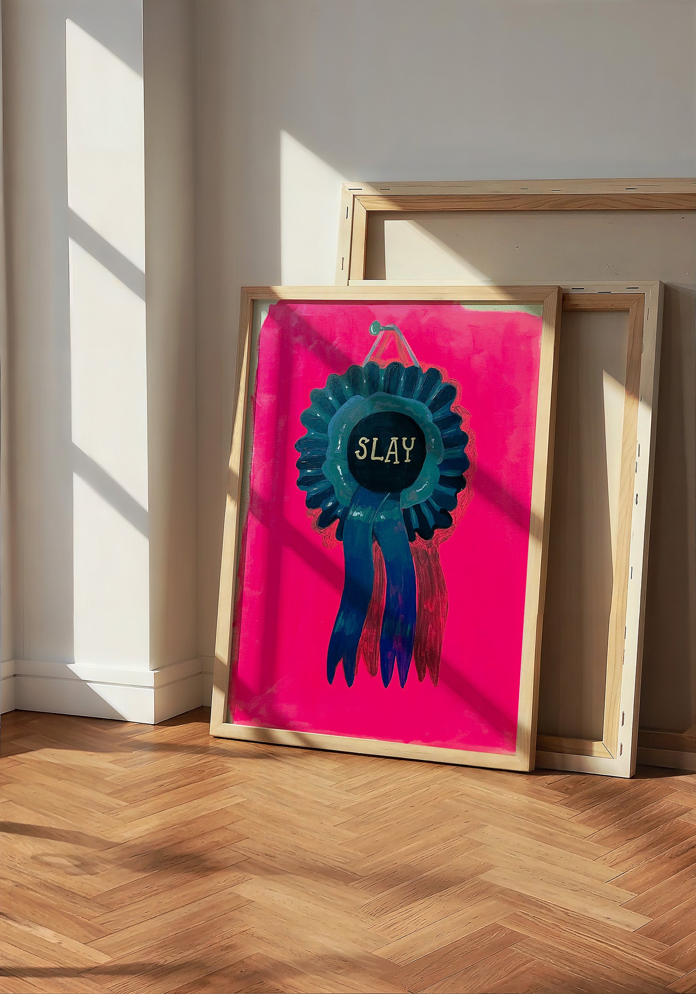 Slay Ribbon funny wall art print by Caya Crum — neutral frame room mockup