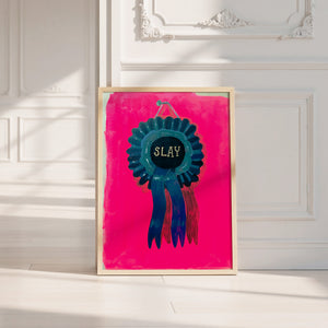 Slay Ribbon funny wall art print by Caya Crum — neutral frame room mockup