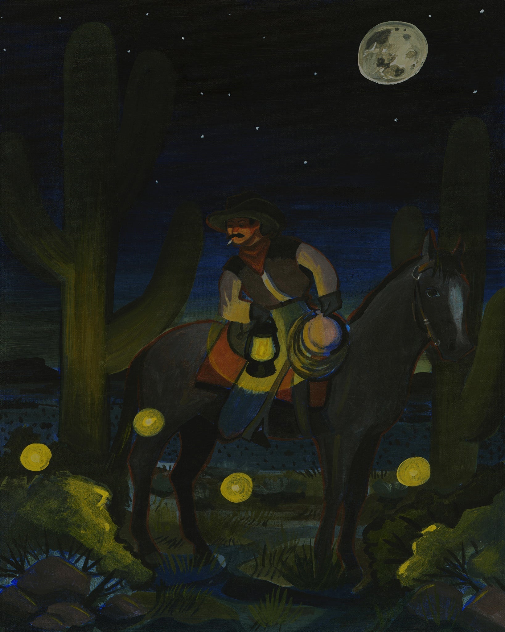 Smoking Cowboy Print — Jesse Ponyboy Night Ride Texas Western Gifts and Art Prints | Caya Crum