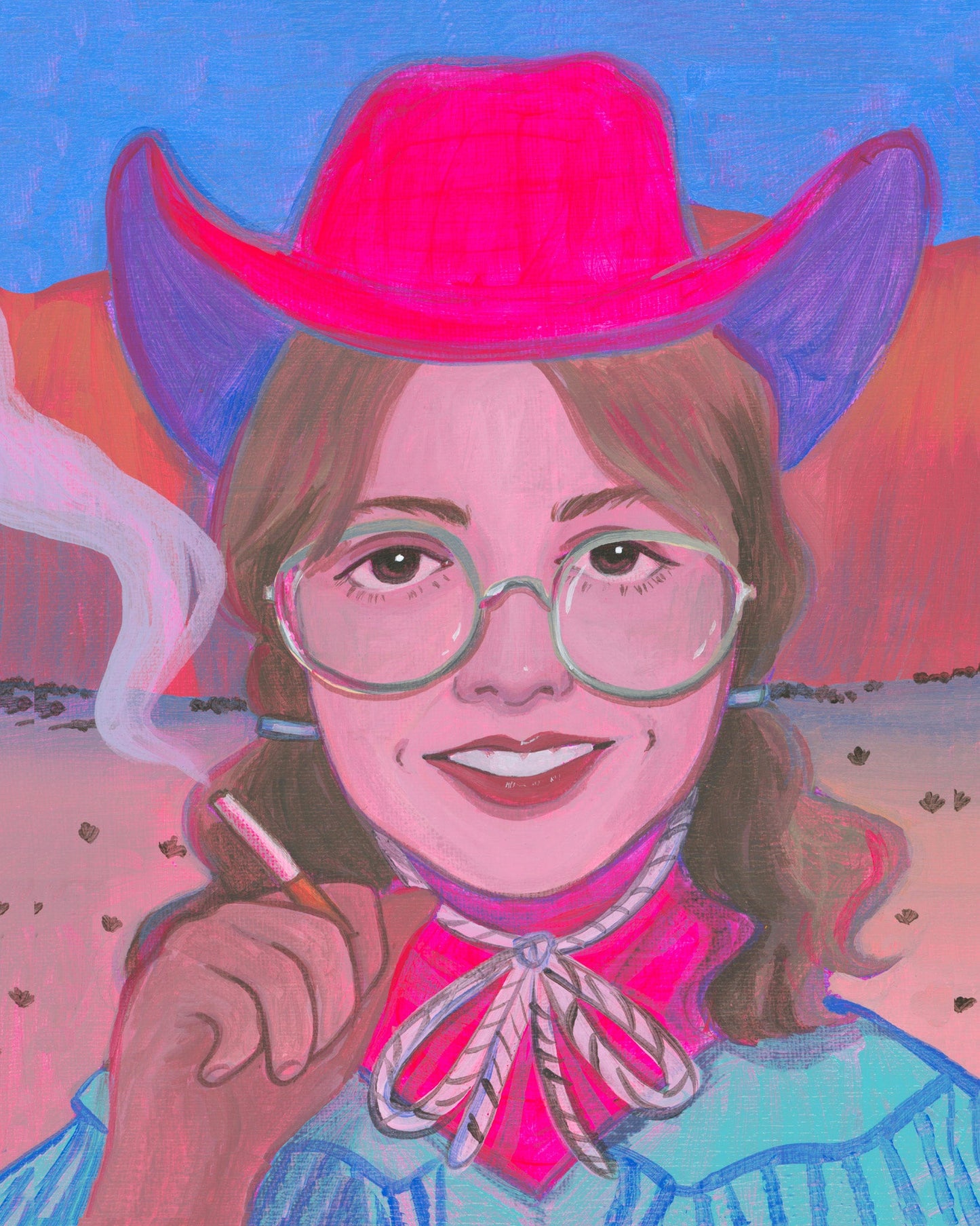 Smoking Cowboy Print — Rodeo Queen Hanna Bolo Texas Western Art Print | Caya Crum
