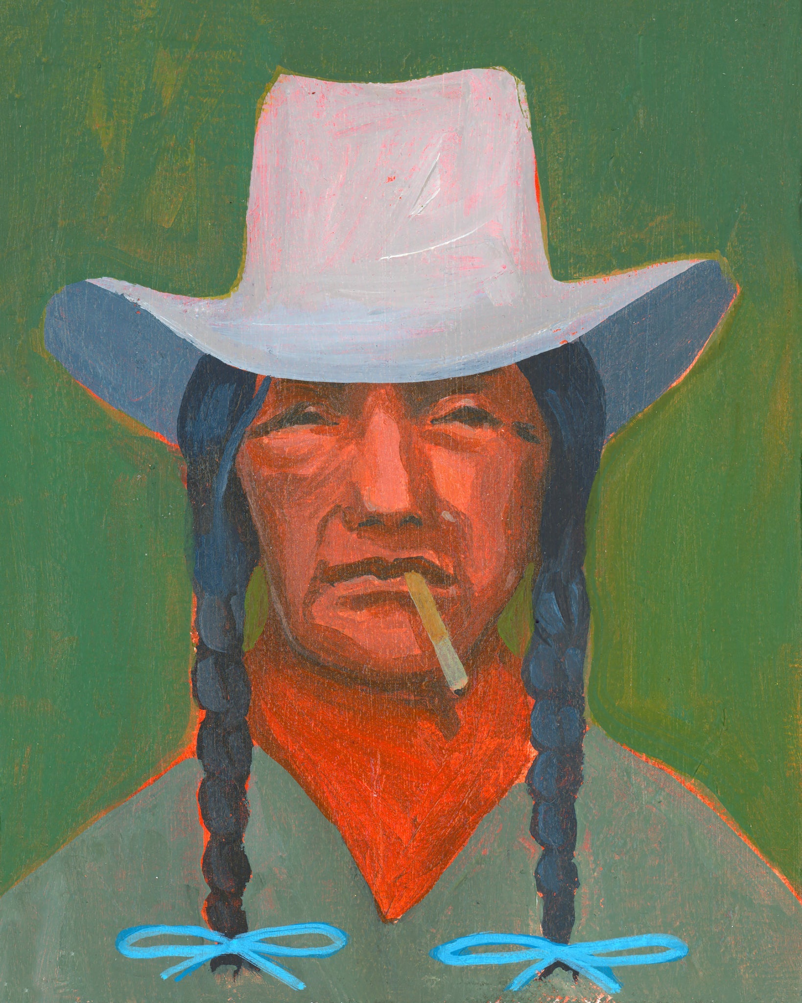 Smoking Cowboy Print — Tex Green Shirt Texas Western Art Print | Caya Crum Crum Art