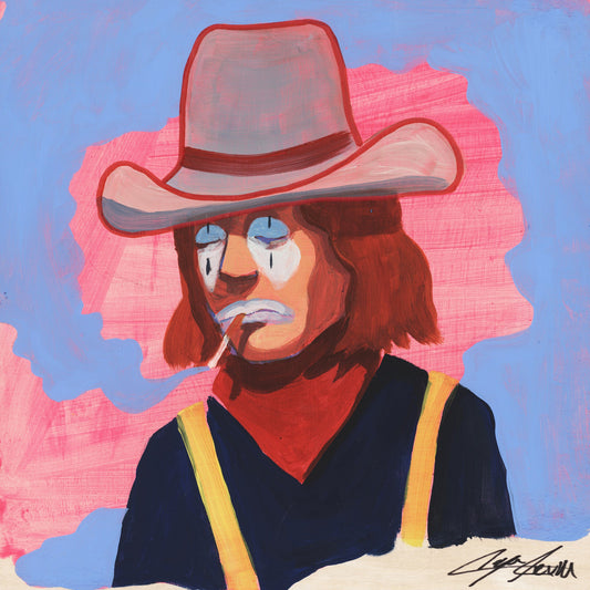 Smoking Cowboy — Billy Blue Suspenders Rodeo Clown by Caya Crum, Texas Western Art Print