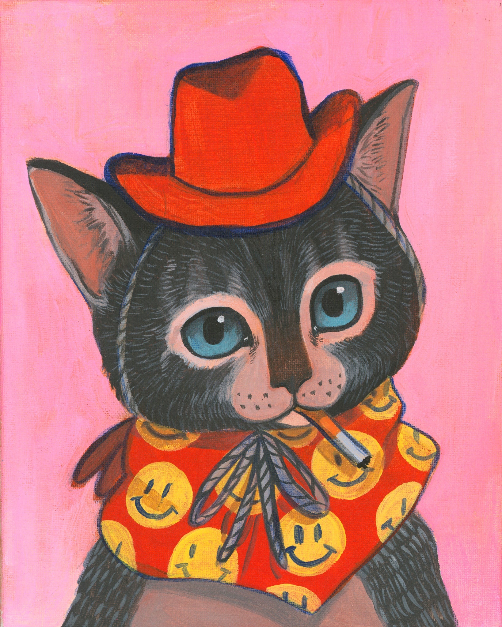 Smoking Cowboy — Colt 45 Cat by Caya Crum, Texas Western Art Print