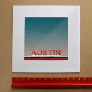 Neon Sign Print shown as a matted art print by Crum Art — square matted print, available at crumart.com. This museum quality print is made right here in Texas.