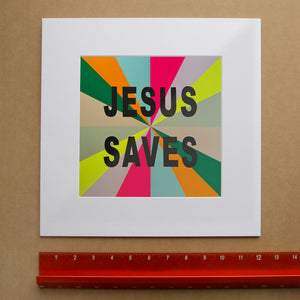 Jesus Saves Pop Print by Betsy Crum, matted print