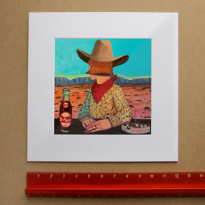 Caya's World Desert Self Portrait shown as a matted art print by Crum Art — square matted print, available at crumart.com. This museum quality print is made right here in Texas.