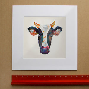 Cherry Cat Cowgirl shown as a matted art print by Crum Art — square matted print, available at crumart.com. This museum quality print is made right here in Texas.