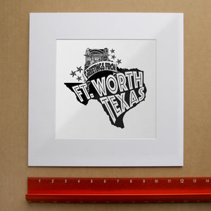 Greetings From Fort Worth art print by Carl Crum shown matted in white
