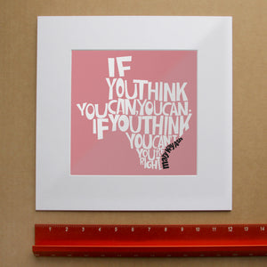 Mary Kay Quote in Pink shown as a matted art print by Crum Art — square matted print, available at crumart.com. This museum quality print is made right here in Texas.
