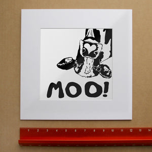 The Judy's Moo Cassette shown as a matted art print by Crum Art — square matted print, available at crumart.com. This museum quality print is made right here in Texas.