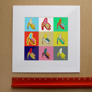 Banana Pop Print shown as a matted art print by Crum Art — square matted print, available at crumart.com. This museum quality print is made right here in Texas.
