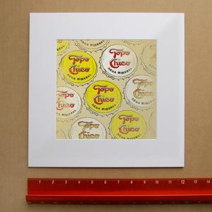 Matted Topo Chico Bottle Caps art print with white mat — Crum Art