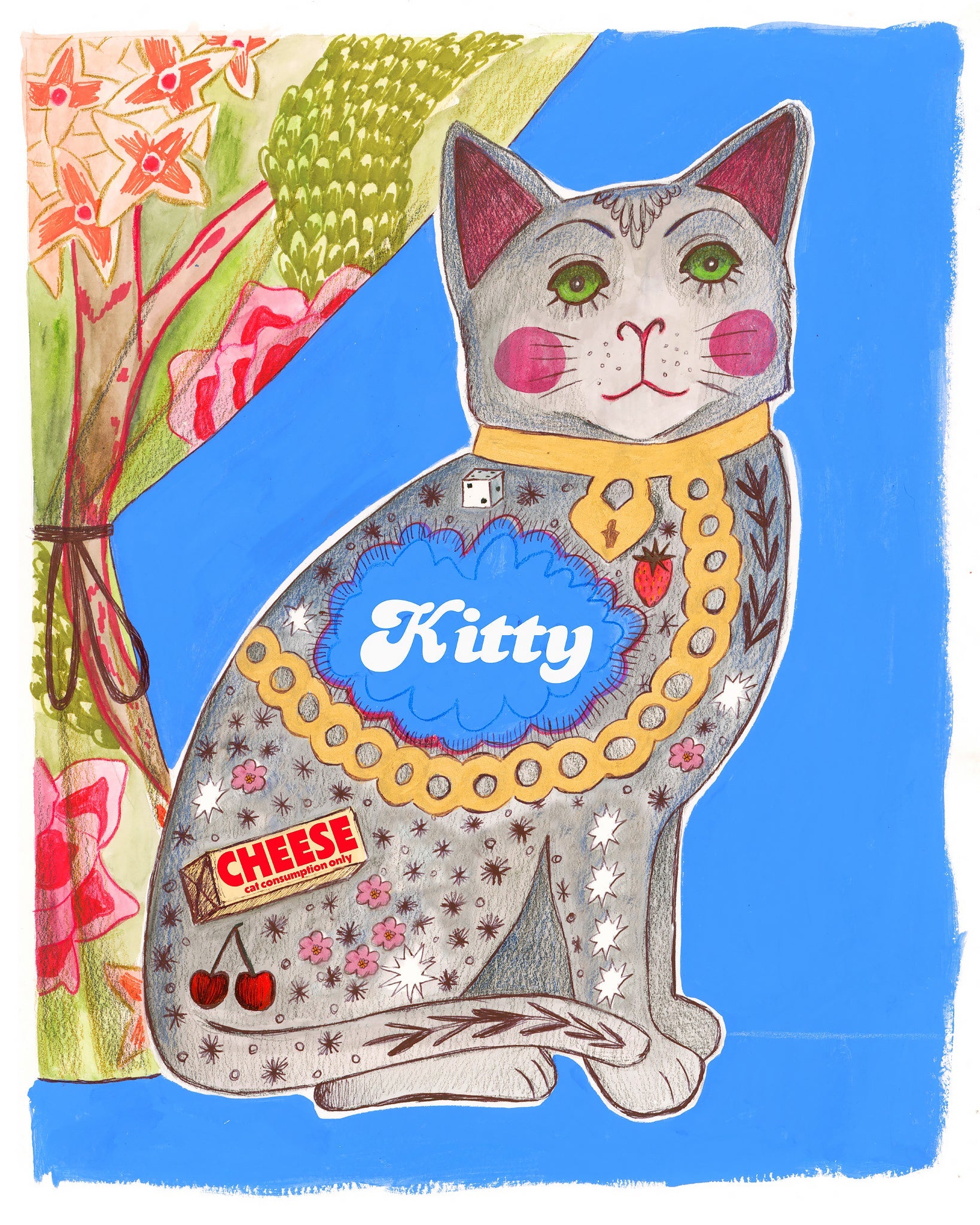 Staffordshire Kitty Art Print – Preppy Cottage Core Cat Illustration | Caya Crum