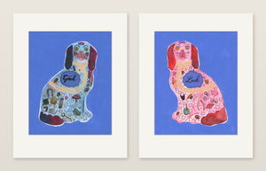 Good Luck Staffordshire dog print pair by Caya Crum shown matted in white