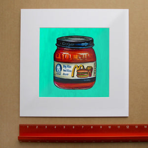 Subversive Kitchen Art Print by Caya Crum, inspired by Gerber jar graphics, Big Mac and fries imagery, and the kind of punk pop art that makes a strong statement about branding, comfort food, and consumer culture, available at crumart.com. This museum quality print is made right here in Texas.