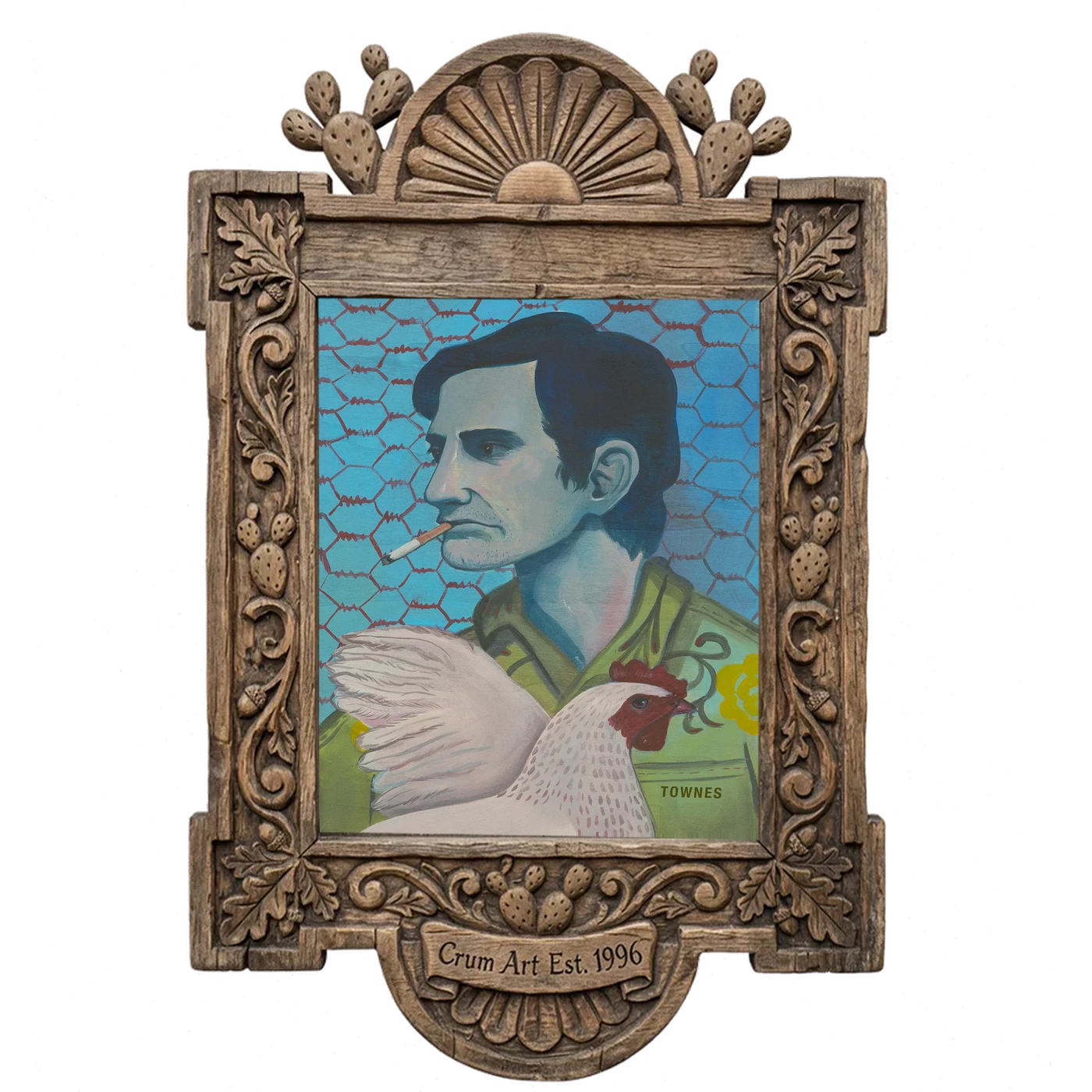 Townes Van Zandt Painting — music wall art print by Caya Crum in a carved wood frame