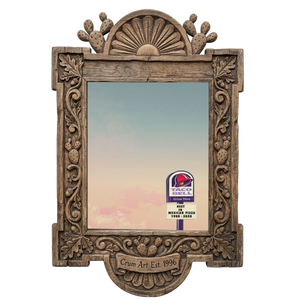 Taco Bell Drive-Thru Sign — Texas roadside art print by Betsy Crum in a carved wood frame