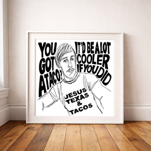 Taco Gallery Print typography black and white Austin Art Betsy Crum