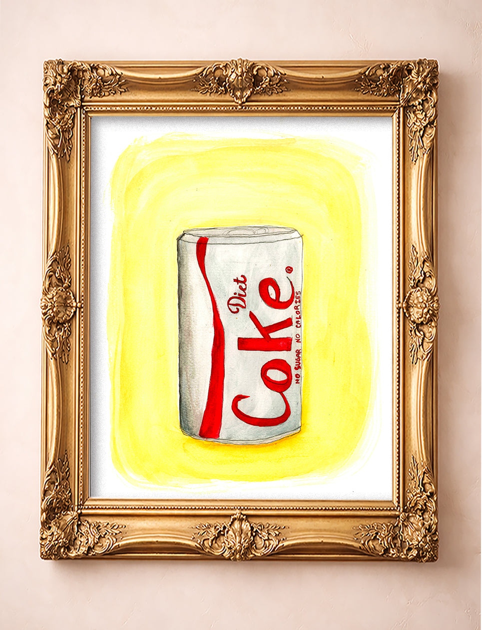 Diet Coke fridge cig art print by Tavi Crum shown in a gold frame