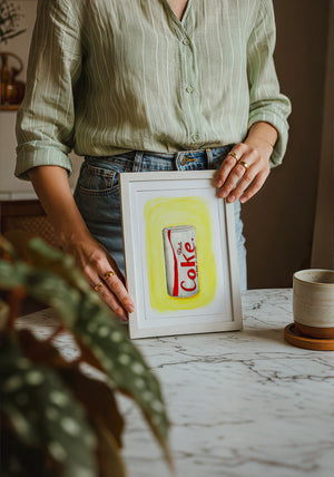 Diet Coke Painting diet coke art print by Tavi Crum — neutral frame room mockup