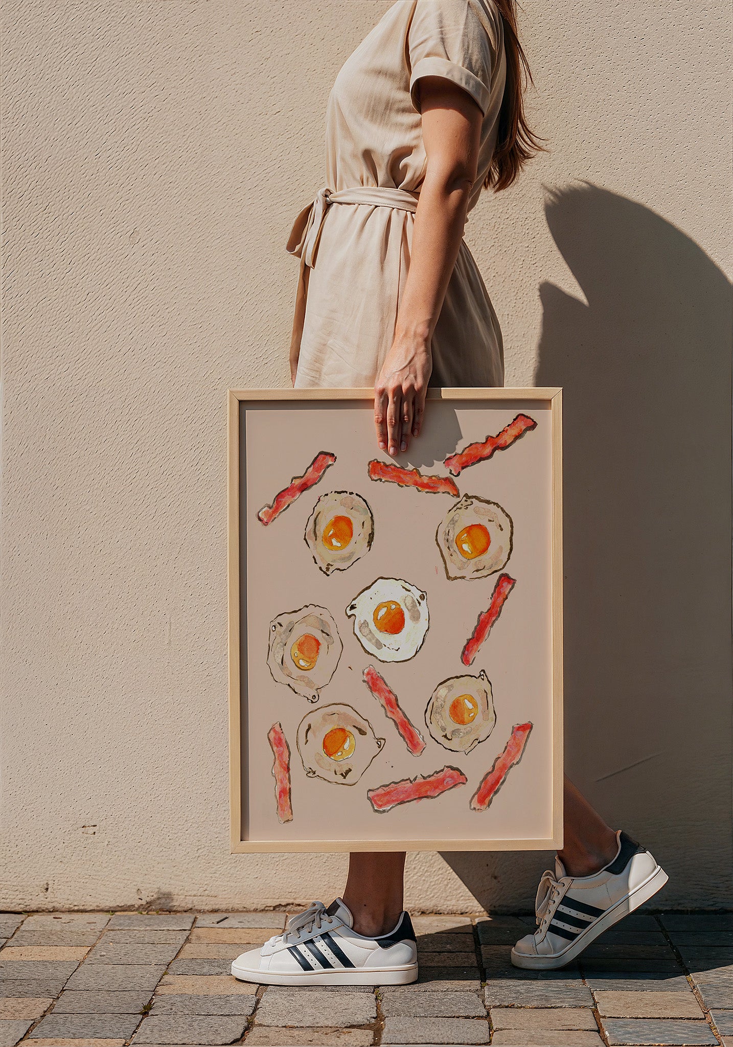 Eggs & Bacon kitchen art print by Tavi Crum — framed with velvet mat