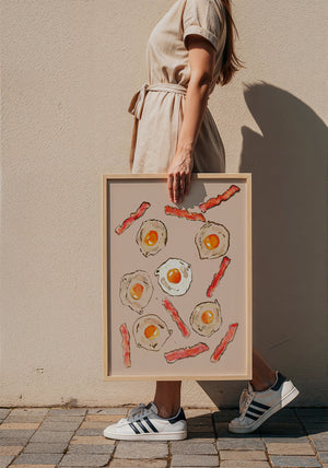 Eggs & Bacon kitchen art print by Tavi Crum — framed with velvet mat