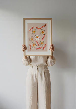 Eggs & Bacon kitchen art print by Tavi Crum — framed with velvet mat