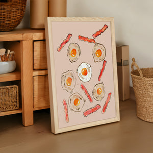 Eggs & Bacon kitchen art print by Tavi Crum — framed vertical room scene