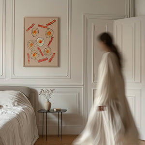 Eggs & Bacon kitchen art print by Tavi Crum — framed vertical room scene