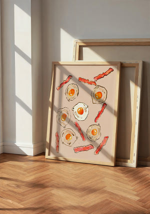 Eggs & Bacon kitchen art print by Tavi Crum — neutral frame room mockup