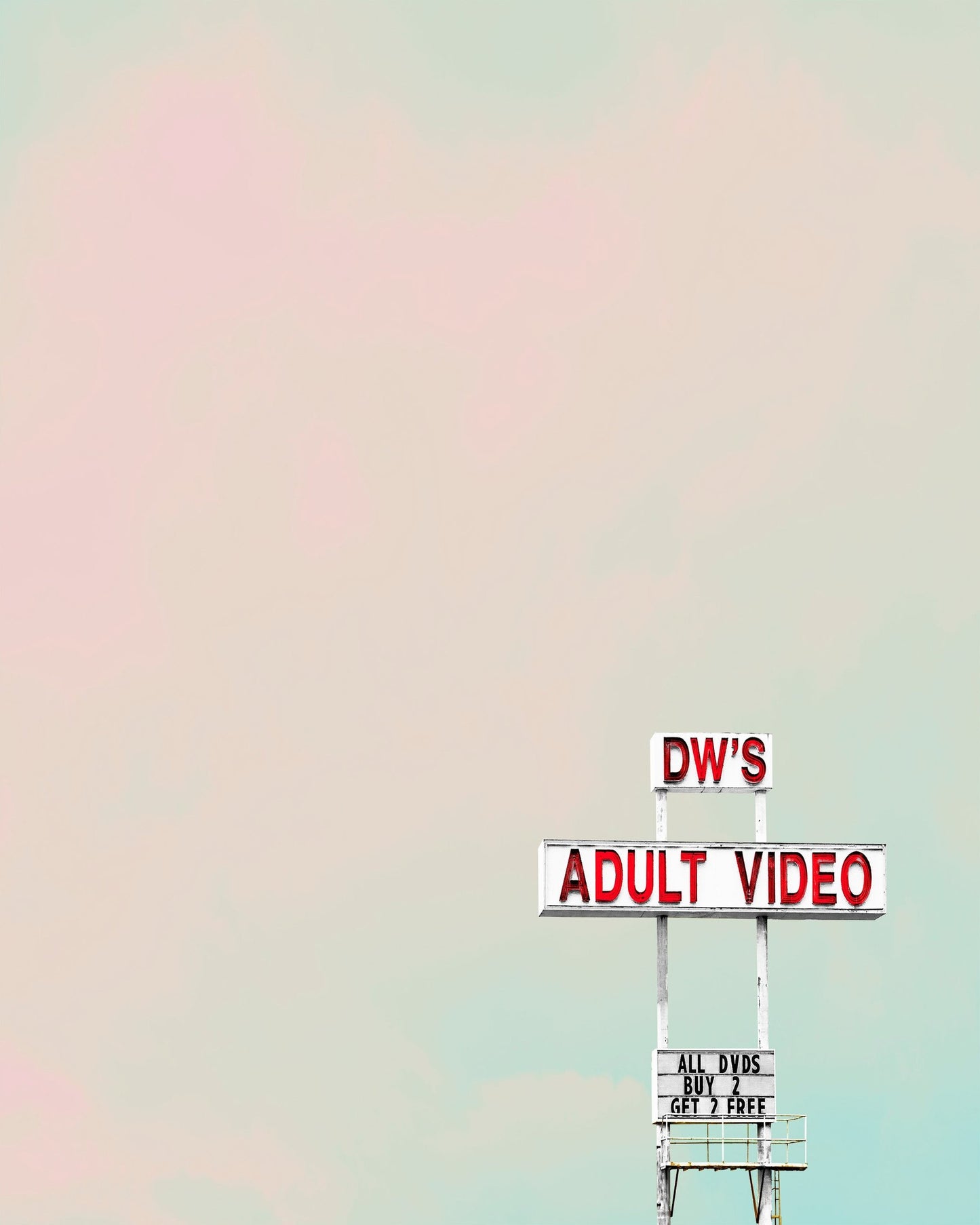 Texas Art Cotton Candy Sky Print — DW's Adult Video Sign Oklahoma Art and Wall Decor | Betsy Crum Art Crum Art