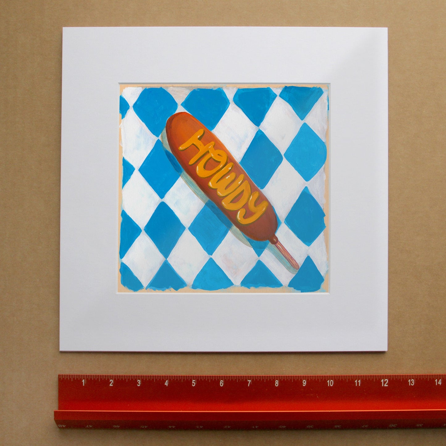 Texas Art - Howdy Wall Decor - Corndog Cowboy Art Print | Caya Crum Art in matted square frame mockup