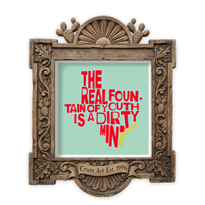 Jerry Hall Quote — Texas art print by Betsy Crum in a square carved wood frame