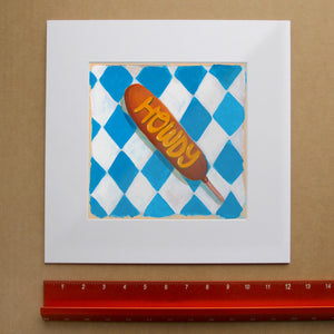 Texas Art Print — Corndog Art Print | A Fairground Howdy | Caya Crum Art in matted square frame mockup