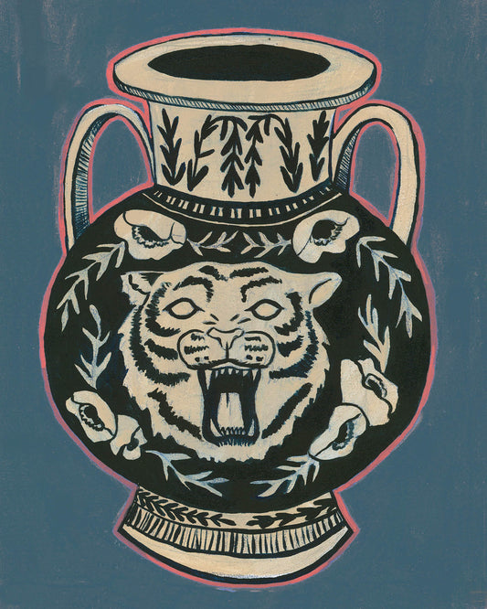 Texas Art Print — Greco-Roman Black Amphora with Tiger Print | Caya Crum
