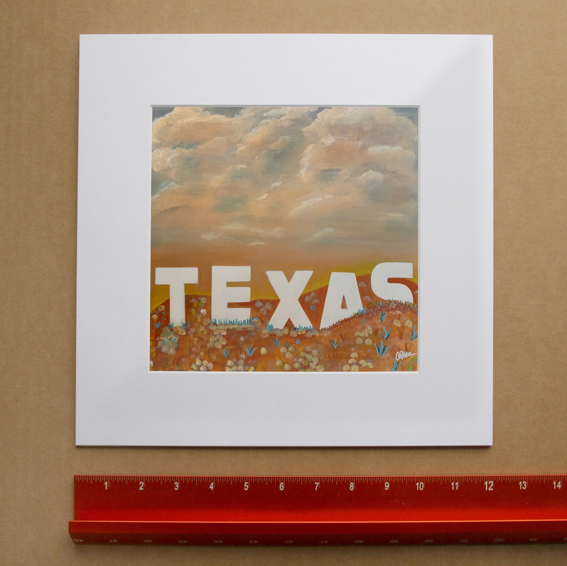 Texas Art - Sepia Sunset Texas Sky Art Print| Texas Decor and Art  | Betsy Crum Art in matted square frame mockup