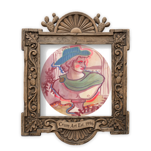 Greco Roman Bust in Cowboy Hat Pink — cowboy art print by Caya Crum in a square carved wood frame