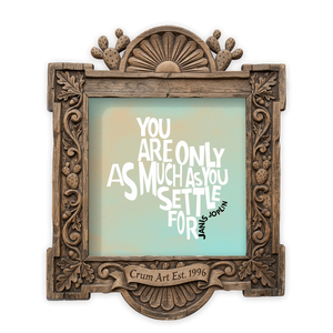 Music Wall Art | Janis Joplin Settle Quote | Betsy Crum — Teal — art print in a carved wood frame, Crum Art
