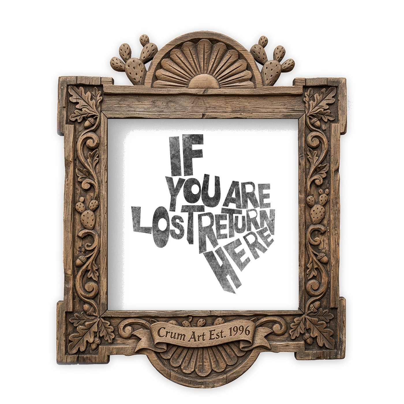 Typography Art | If You Are Lost, Return Here | Betsy Crum — Gray — art print in a carved wood frame, Crum Art