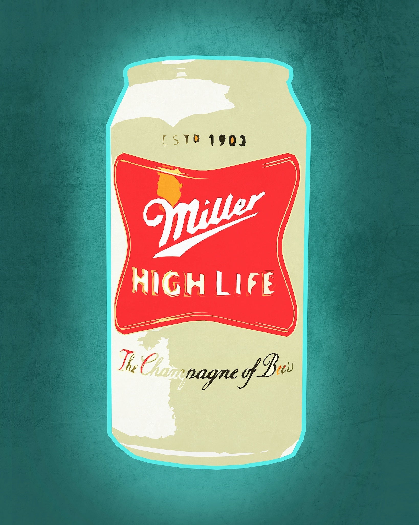Texas Beer Art Print — Miller High Life Bar Art Decor | Betsy Crum Art Crum Art