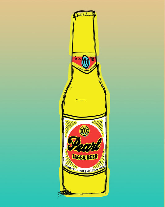 Texas Beer Art Print — Pearl Beer Bottle Standing in the Last Light | Betsy Crum