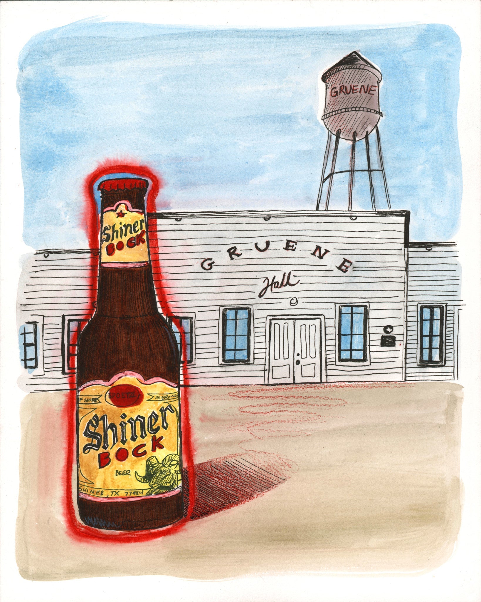 Texas Beer Art Print — Shiner Beer in the Shadow of Gruene Hall | Caya Crum Art Crum Art