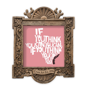 Mary Kay Quote in Pink — Texas art print by Betsy Crum in a square carved wood frame