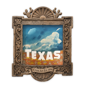 Hollywood Big Sky — Texas art print by Betsy Crum in a square carved wood frame