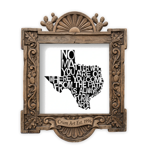 Julián Castro Quote — Texas art print by Betsy Crum in a square carved wood frame